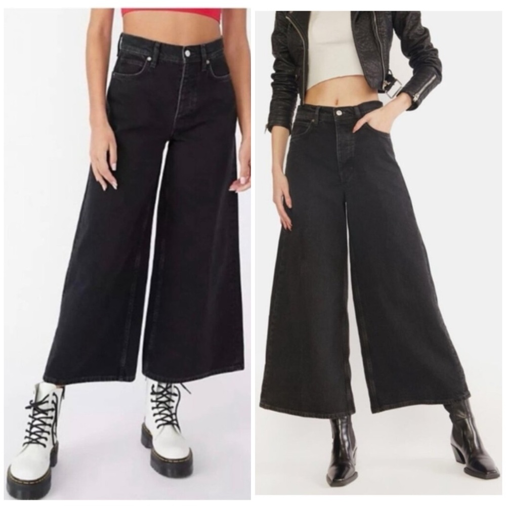 FREE PEOPLE Landry Wide Leg Jeans Black We The Free Crop Flare Size 30